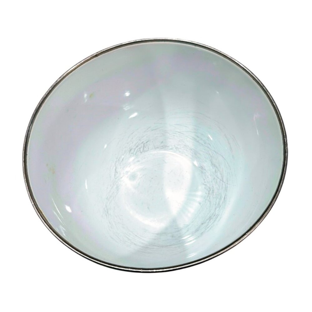 VTG Red Enamel Mixing Bowl w Silver Rim 8.25 x 5.5 Inches Mid Century Farmhouse - Picture 3 of 8